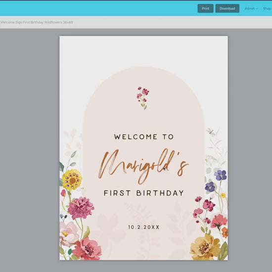 First Birthday Welcome Sign Template . Wildflowers Girl 1st Birthday . PRINTABLE Editable Poster . Instant Download Templett