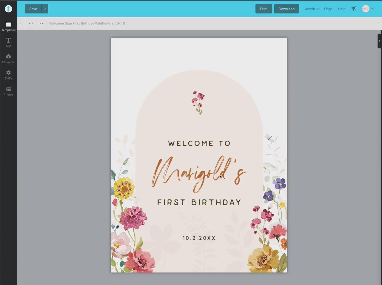 First Birthday Welcome Sign Template . Wildflowers Girl 1st Birthday . PRINTABLE Editable Poster . Instant Download Templett