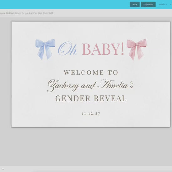 Welcome Sign Oh Baby Gender Reveal, He or She What Will Baby Be, Pink and Blue Bows Baby Gender Reveal, Template Instant Download TEMPLETT