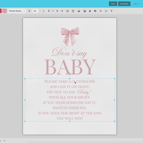 Don't Say Baby Pink Bow Baby Shower Game, Girl Baby Sprinkle, Clothespin Game, Editable Template Digital Download TEMPLETT