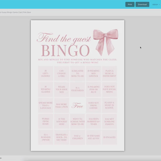 Find the Guest Bingo Pink Bow Baby Shower Game, Girl Baby Sprinkle Game, Printable Editable Template Instant Digital Download TEMPLETT