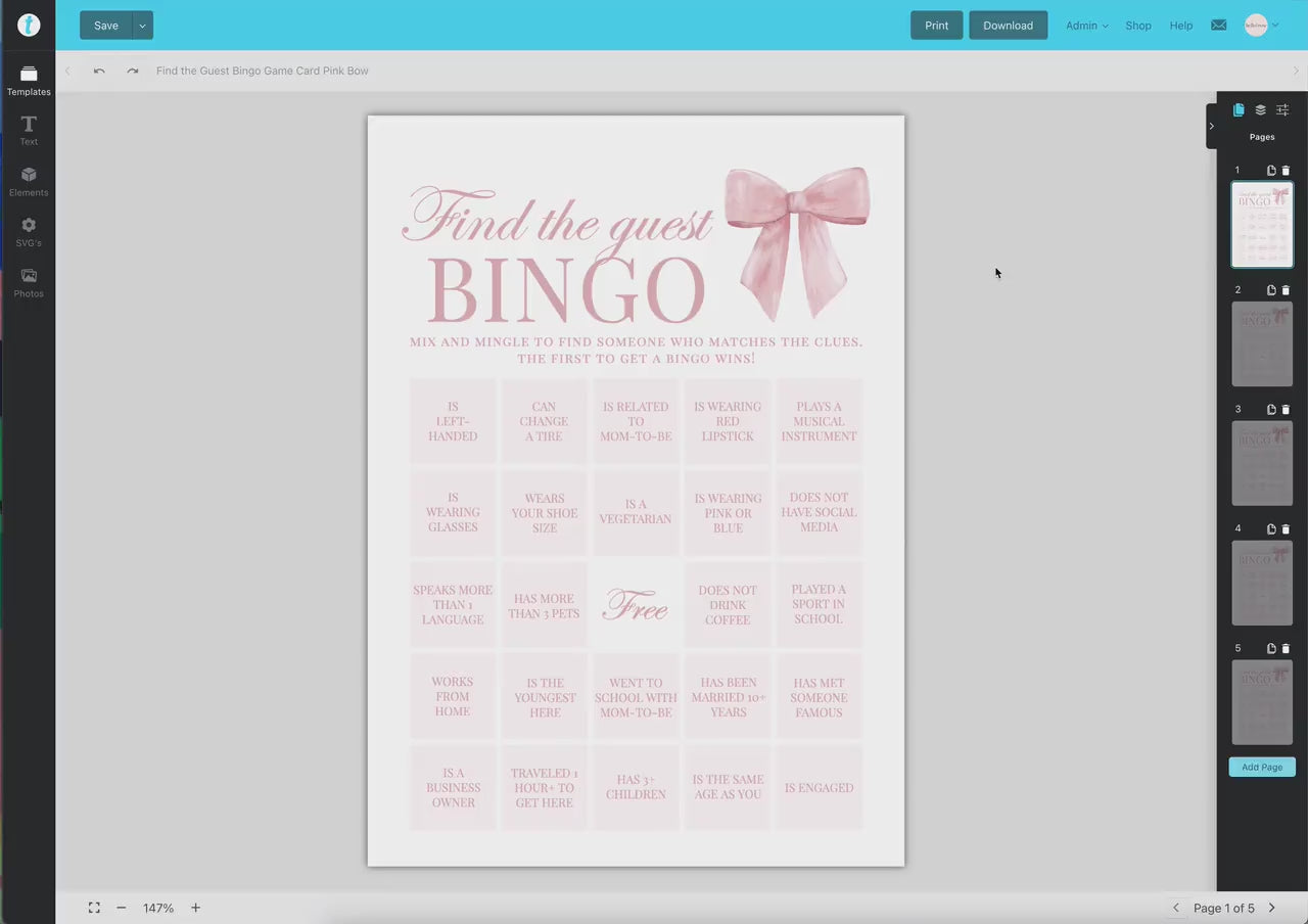 Find the Guest Bingo Pink Bow Baby Shower Game, Girl Baby Sprinkle Game, Printable Editable Template Instant Digital Download TEMPLETT