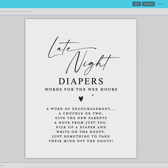 Late Night Diapers Sign . Boy Girl Neutral Baby Shower Game . Minimalist Modern . PRINTABLE Editable Template Instant Download Templett SM-T