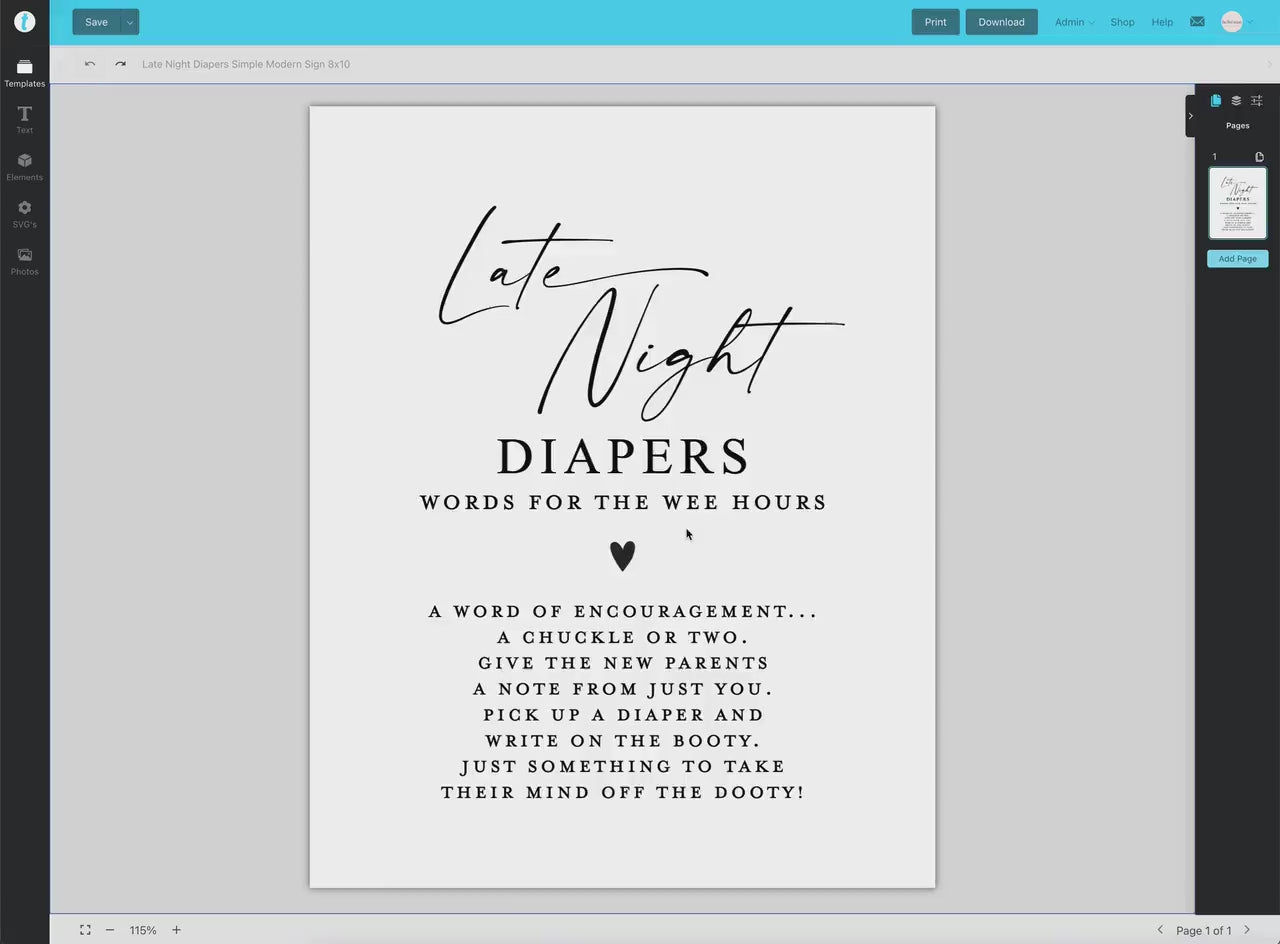 Late Night Diapers Sign . Boy Girl Neutral Baby Shower Game . Minimalist Modern . PRINTABLE Editable Template Instant Download Templett SM-T