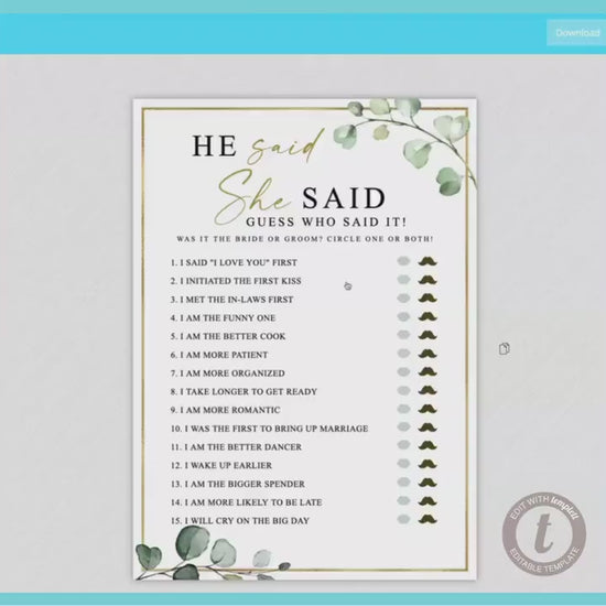 15 Questions About the Parents Printable Game . Gender Neutral Greenery Gold . PRINTABLE Editable Template . Instant Download Templett G2-T