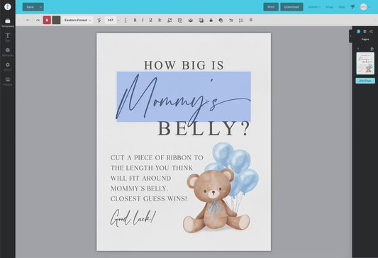 How Big is Mommys Belly Printable Sign + Cards, Teddy Bear with Blue Balloons, Boy Baby Shower, Can Bearly Wait, Template Download Templatt