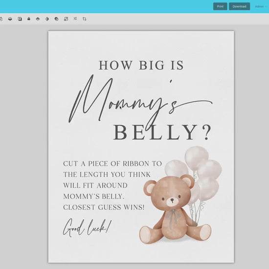 How Big is Mommys Belly Printable Sign + Cards, Teddy Bear with White Balloons, Boy Girl Baby, Can Bearly Wait, Template Download Templett
