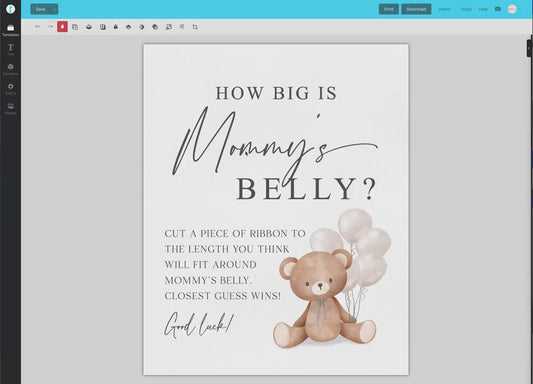 How Big is Mommys Belly Printable Sign + Cards, Teddy Bear with White Balloons, Boy Girl Baby, Can Bearly Wait, Template Download Templett