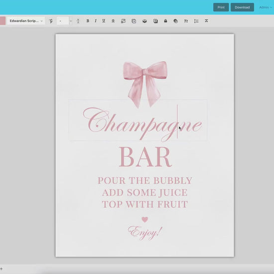 Champagne Bar Sign, Pink Bow Baby Bridal Shower, Mimosa Bubbly Bar Drinks Sign, Baby Sprinkle, Editable Template Digital Download TEMPLETT