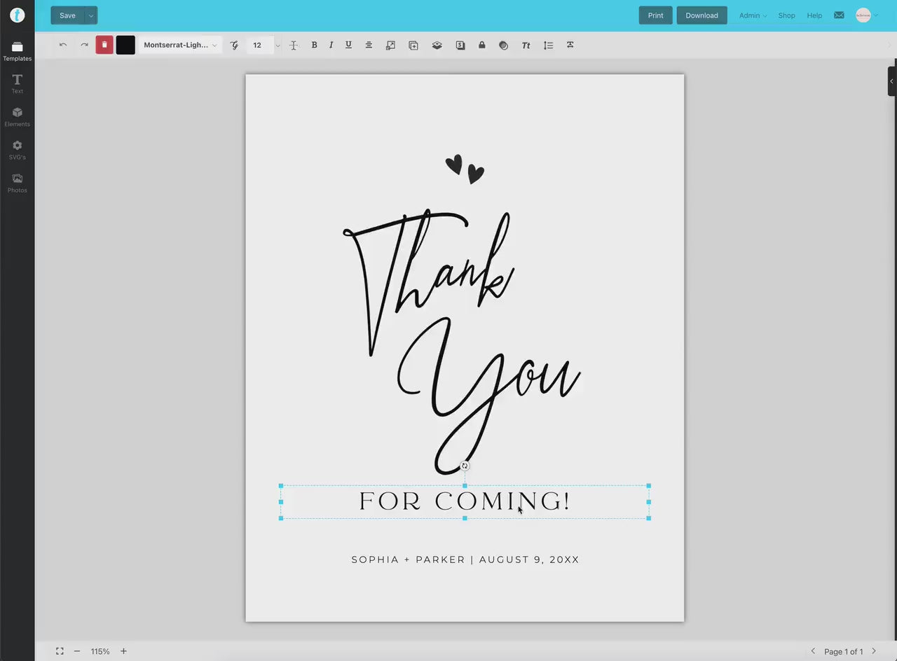 Thank You Sign Editable Template . Please Take One . Wedding Bridal Baby Shower . Minimalist PRINTABLE Instant Download Templett M2-T