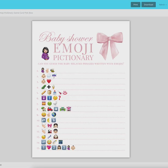 Emoji Pictionary Pink Bow Baby Shower Game, Girl Baby Sprinkle Game, Printable Editable Template Instant Digital Download TEMPLETT