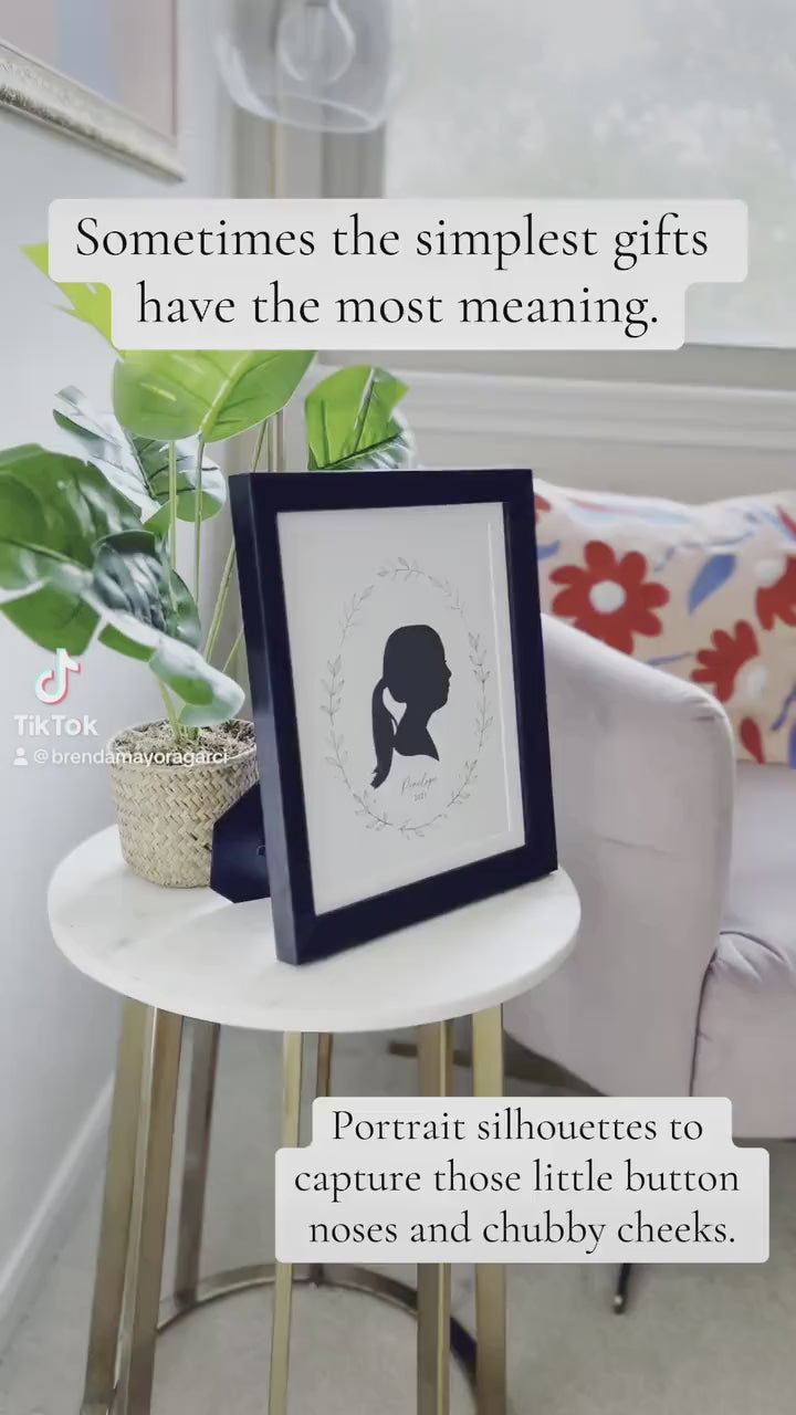 Silhouette Portrait Printable . Personalized with Child's Silhouette from a Photo . Greenery . Gift for Her Mom . Digital Download Printable