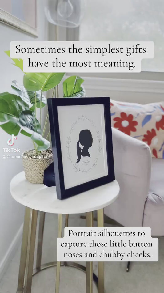 Silhouette Portrait Printable . Personalized with Child's Silhouette from a Photo . Greenery . Gift for Her Mom . Digital Download Printable
