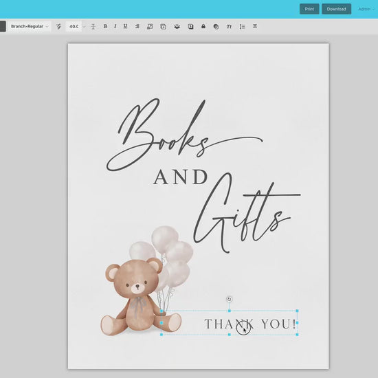 Books and Gifts Baby Shower Sign, Teddy Bear Beige Balloons, Girl Boy Baby Shower Sprinkle, We Can Bearly Wait, Template Download TEMPLETT