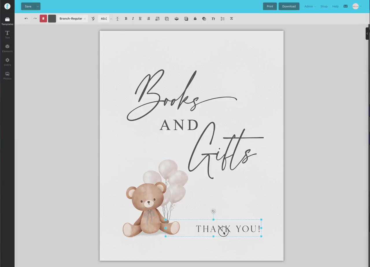 Books and Gifts Baby Shower Sign, Teddy Bear Beige Balloons, Girl Boy Baby Shower Sprinkle, We Can Bearly Wait, Template Download TEMPLETT