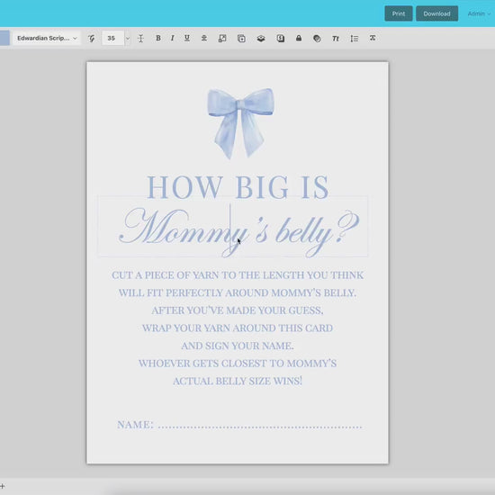 How Big is Mommy's Belly Blue Bow Baby Shower Game, Guess the Belly Size String Game, Boy Baby, Editable Template Digital Download TEMPLETT