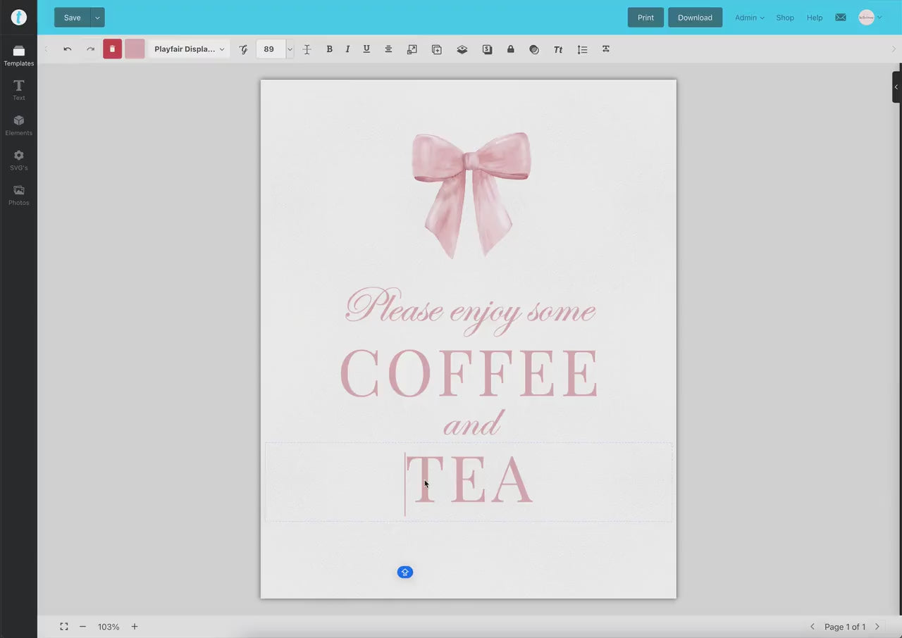 Coffee and Tea Sign, Pink Bow Baby Shower, Sprinkle, Bridal Shower, First Birthday, Drinks Table Sign, Editable Template Download TEMPLETT