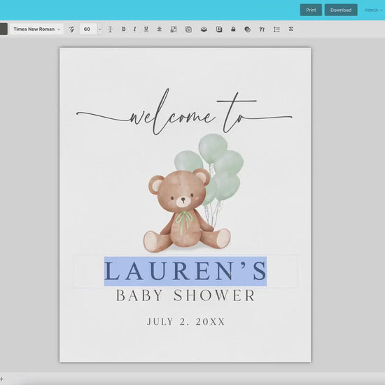 Bear Welcome Sign with Bow and Sage Green Balloons, Girl Boy Neutral Baby Shower Sprinkle, We Can Bearly Wait, Editable Template TEMPLETT