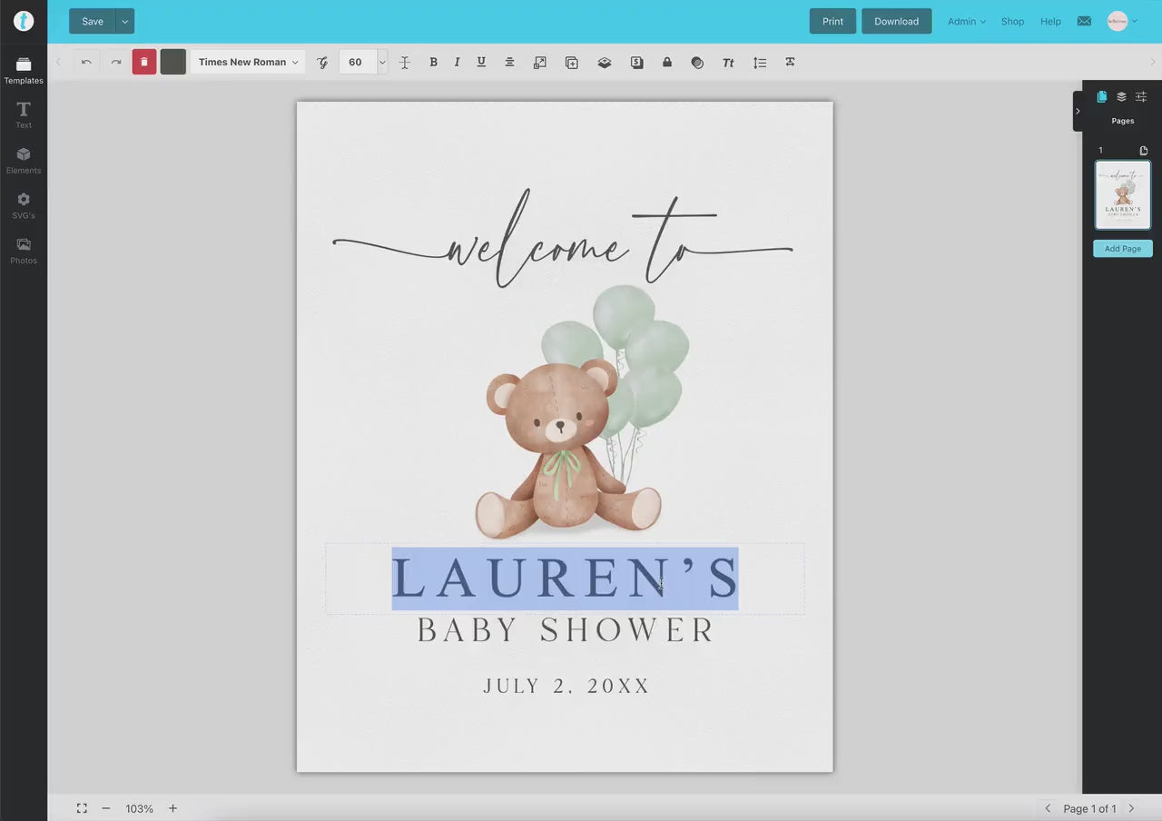 Bear Welcome Sign with Bow and Sage Green Balloons, Girl Boy Neutral Baby Shower Sprinkle, We Can Bearly Wait, Editable Template TEMPLETT