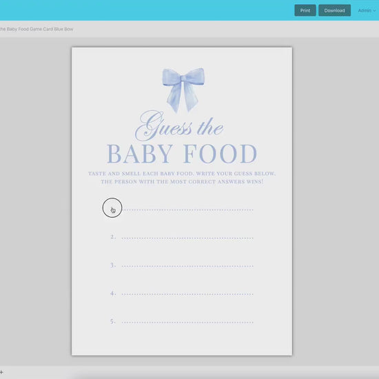 Guess the Baby Food Blue Bow Baby Shower Game, Guess the Baby Food Jar Game, Boy Baby Sprinkle, Editable Template Digital Download TEMPLETT