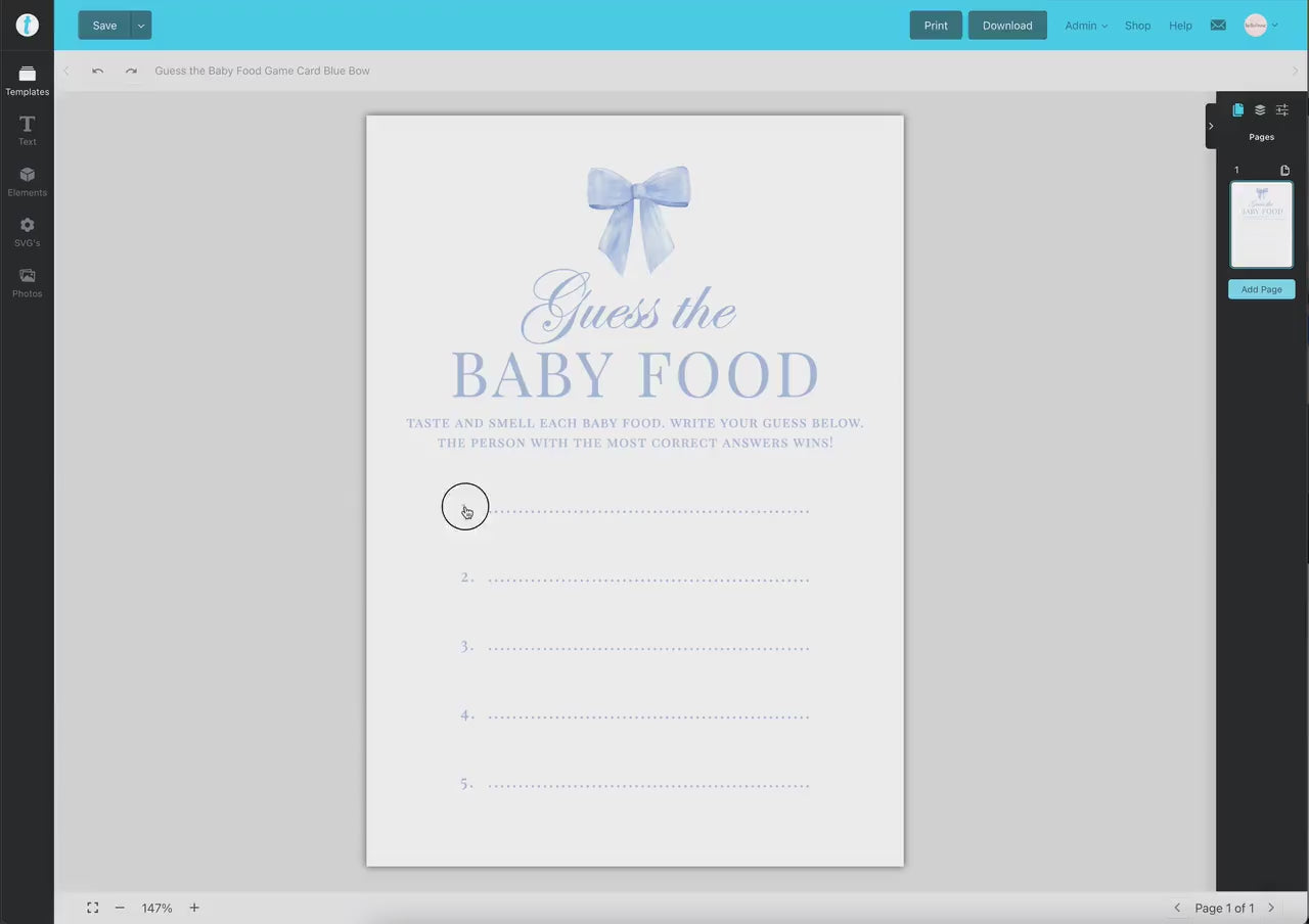 Guess the Baby Food Blue Bow Baby Shower Game, Guess the Baby Food Jar Game, Boy Baby Sprinkle, Editable Template Digital Download TEMPLETT