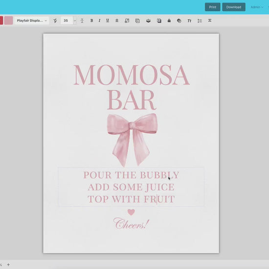 Momosa Bar Sign, Pink Bow Baby Shower, Mimosa Bubbly Bar Drinks Sign, Girl Baby Sprinkle, Editable Template Digital Download TEMPLETT