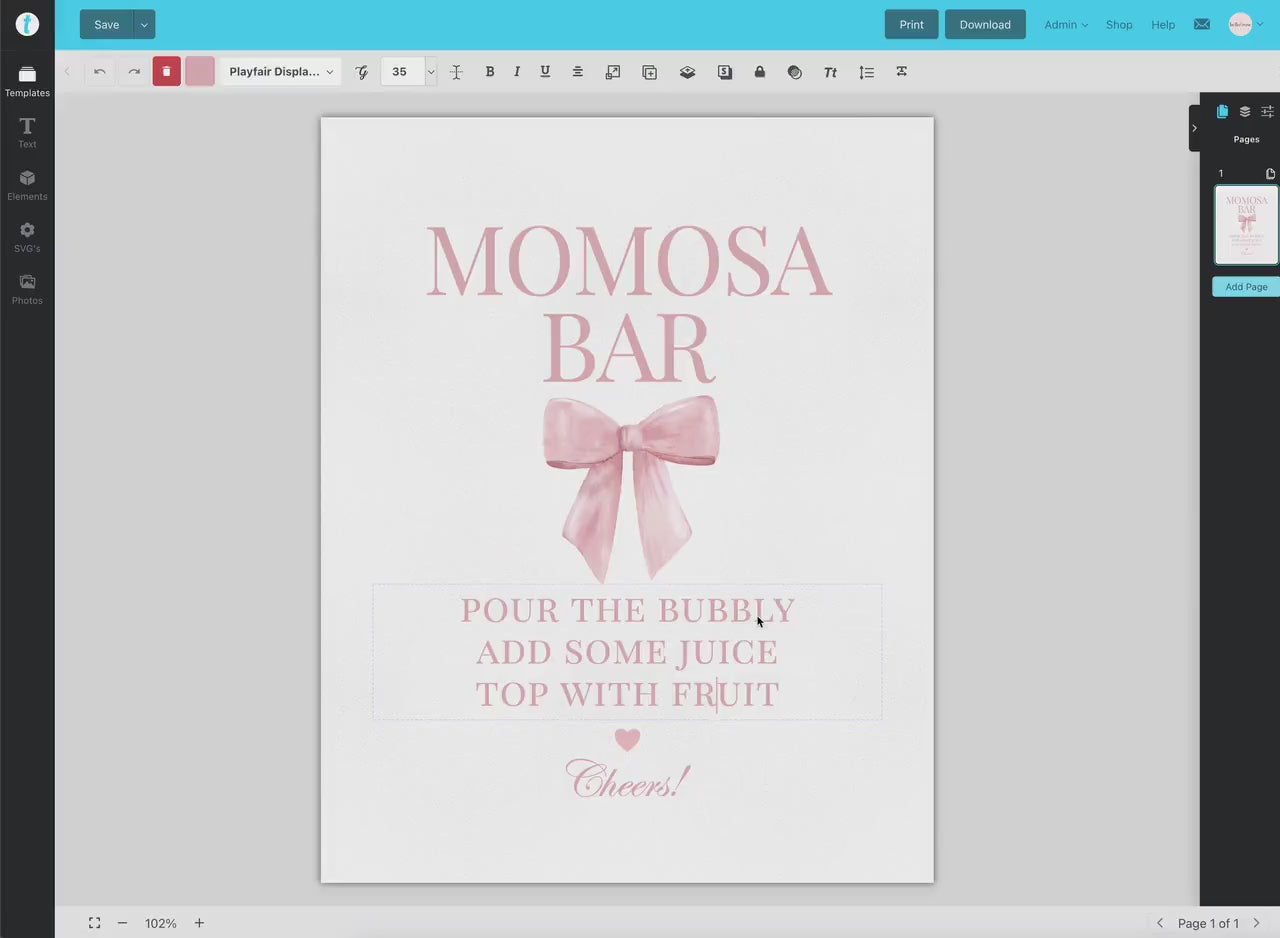 Momosa Bar Sign, Pink Bow Baby Shower, Mimosa Bubbly Bar Drinks Sign, Girl Baby Sprinkle, Editable Template Digital Download TEMPLETT